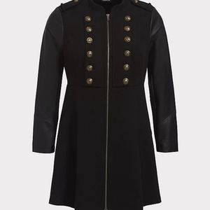 Black Mixed Media Military Coat